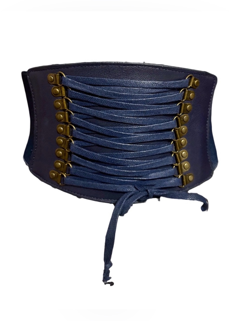 Wide Navy Corset Lace-Up Waist Belt